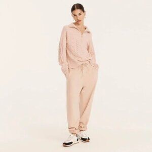 J. Crew Cable-Knit Half-Zip Sweater in Supersoft Yarn - Pale Pink Size Medium